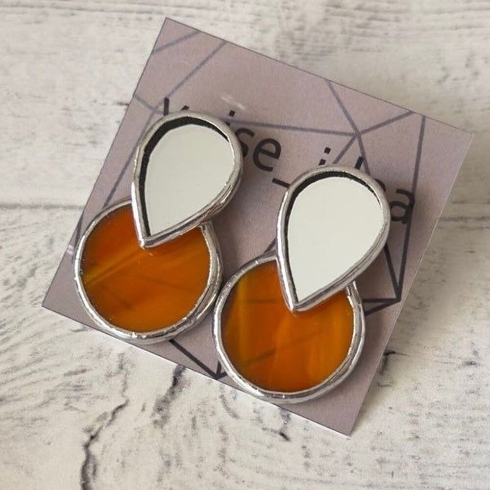 Mirrored and Orange Stud Earrings by Ukrainian designer